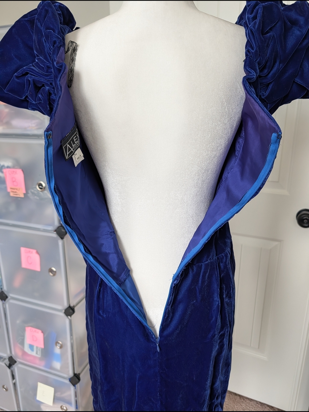 Alex Evenings Womens Blue Vintage Velvet Puff Sleeve Cocktail Midi Dress Size 6 - Picture 7 of 14